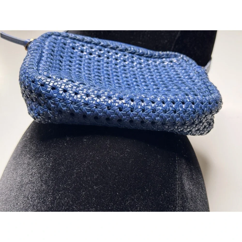 Clare V Midi Sac Crossbody Cobalt Blue Bag Woven Leather Purse Quiet Luxury Chic